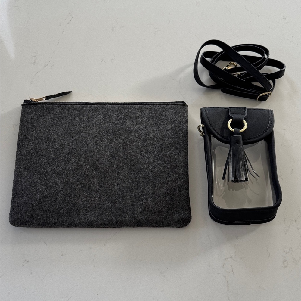 Phone bag clear with strap and Black and Gray Women's Bag Set ✨